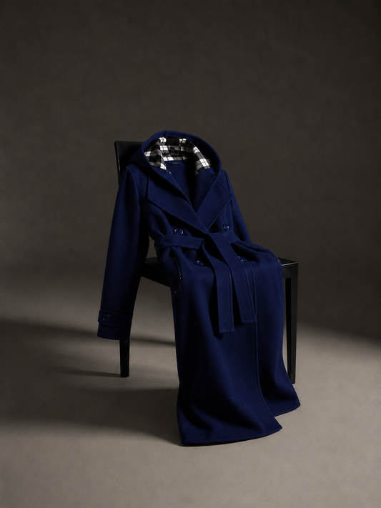Navy Blue Women's Lace Trim Trench Coat Style Jacket