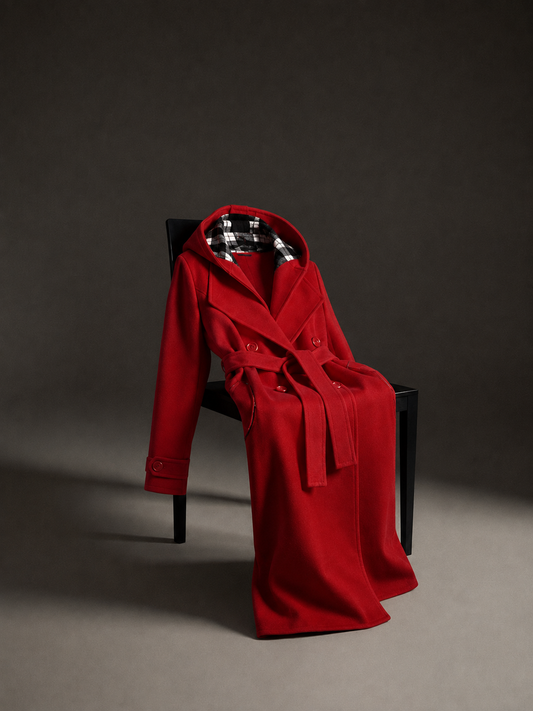 Red Women's Lace Trim Trench Coat Style Jacket