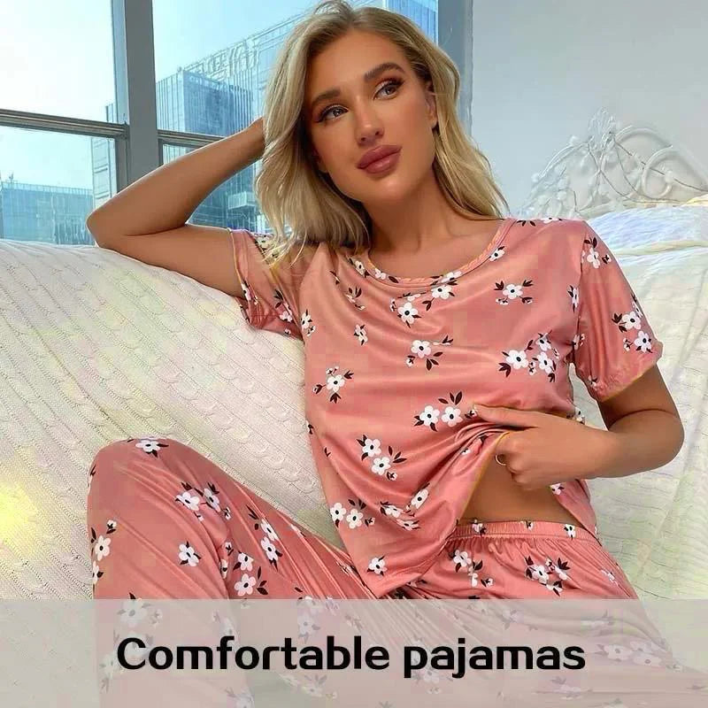 White Flower Printed Night Suit