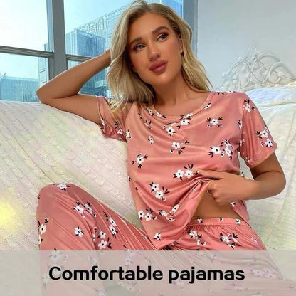 White Flower Printed Night Suit