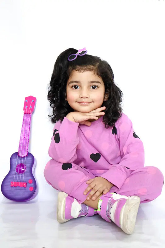 Purple Multi Heart Printed Kids Wear (Each)