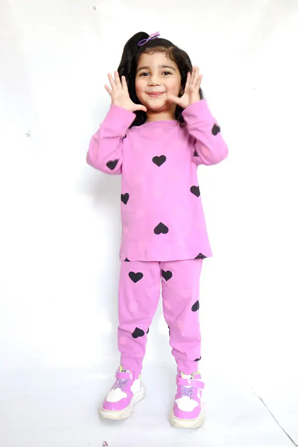 Purple Multi Heart Printed Kids Wear (Each)