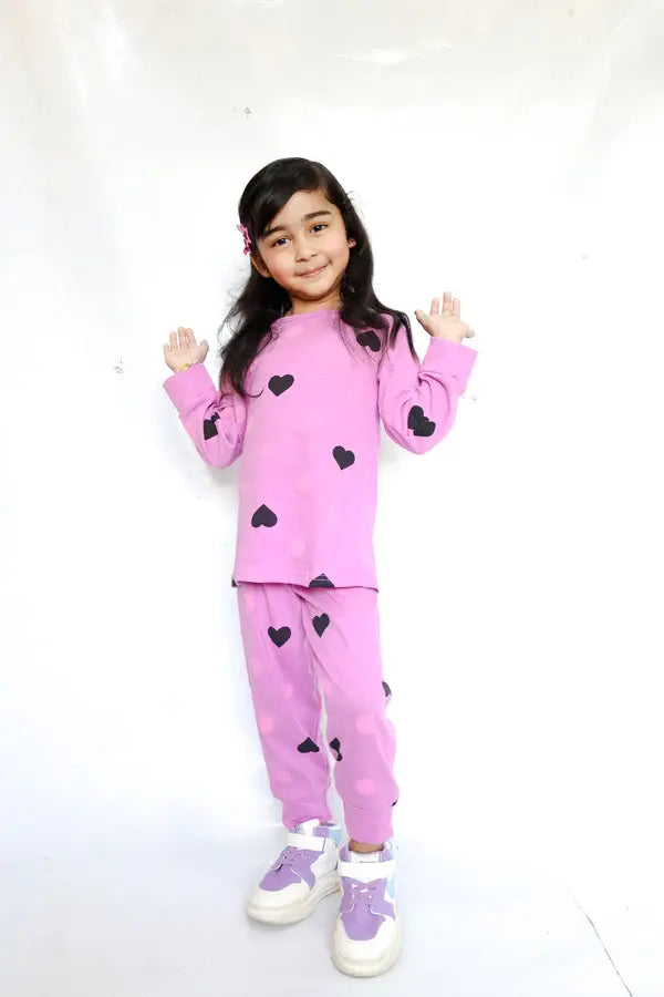 Purple Multi Heart Printed Kids Wear (Each)