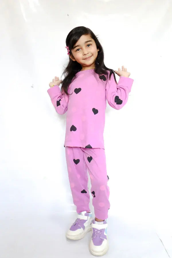 Purple Multi Heart Printed Kids Wear (Each)