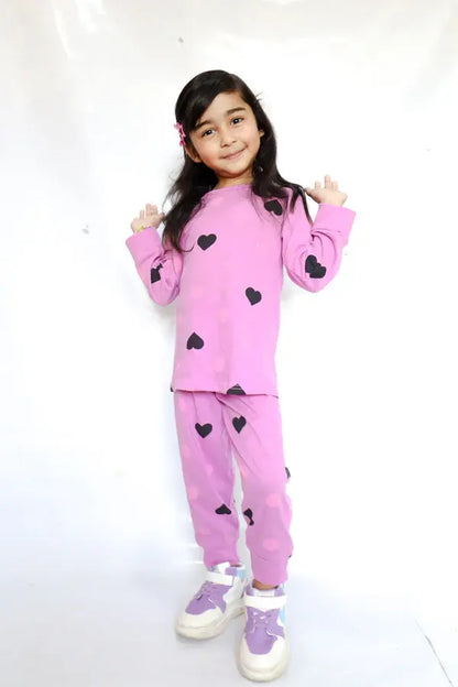 Purple Multi Heart Printed Kids Wear (Each)