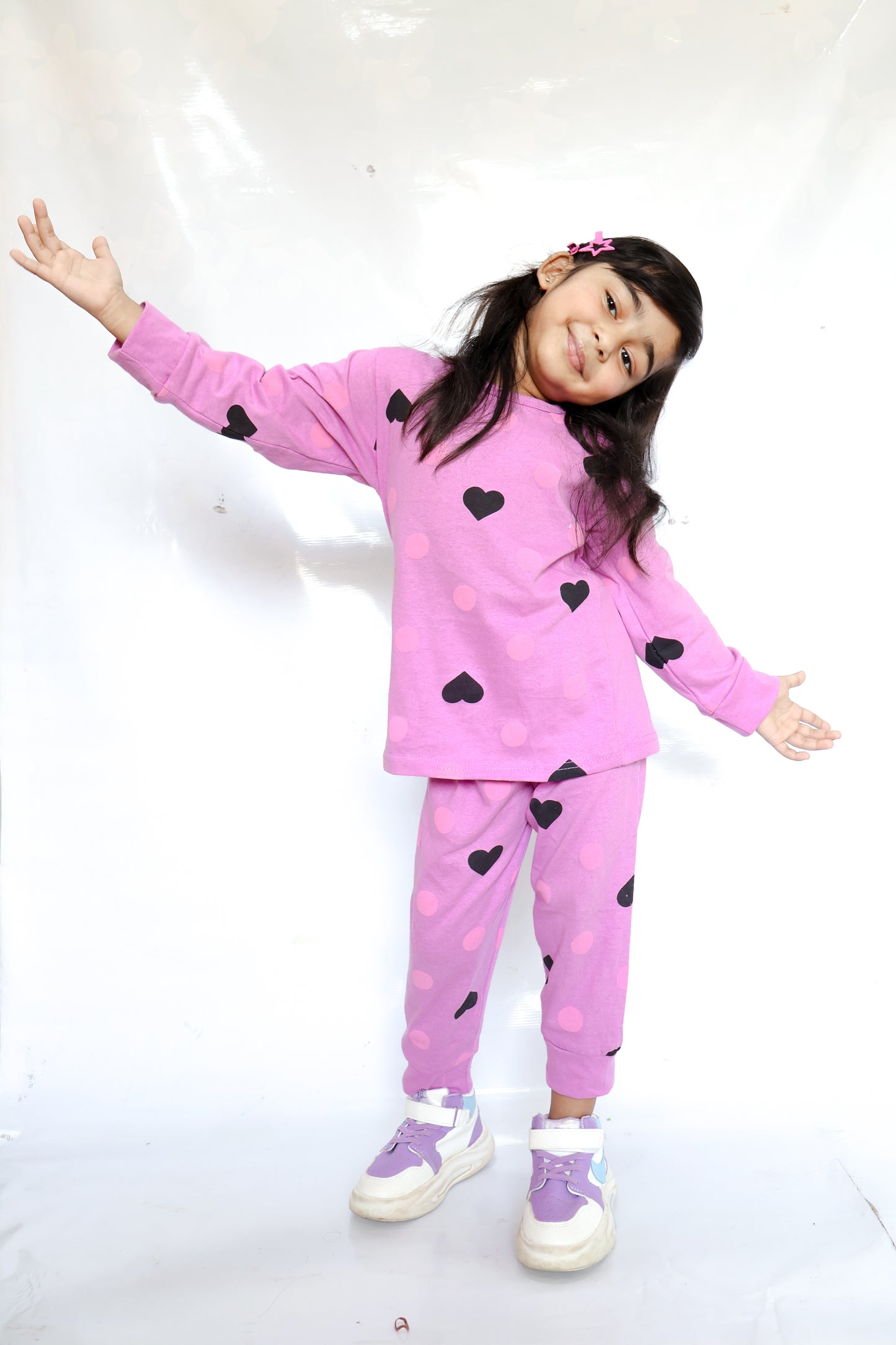 Purple Multi Heart Printed Kids Wear (Each)