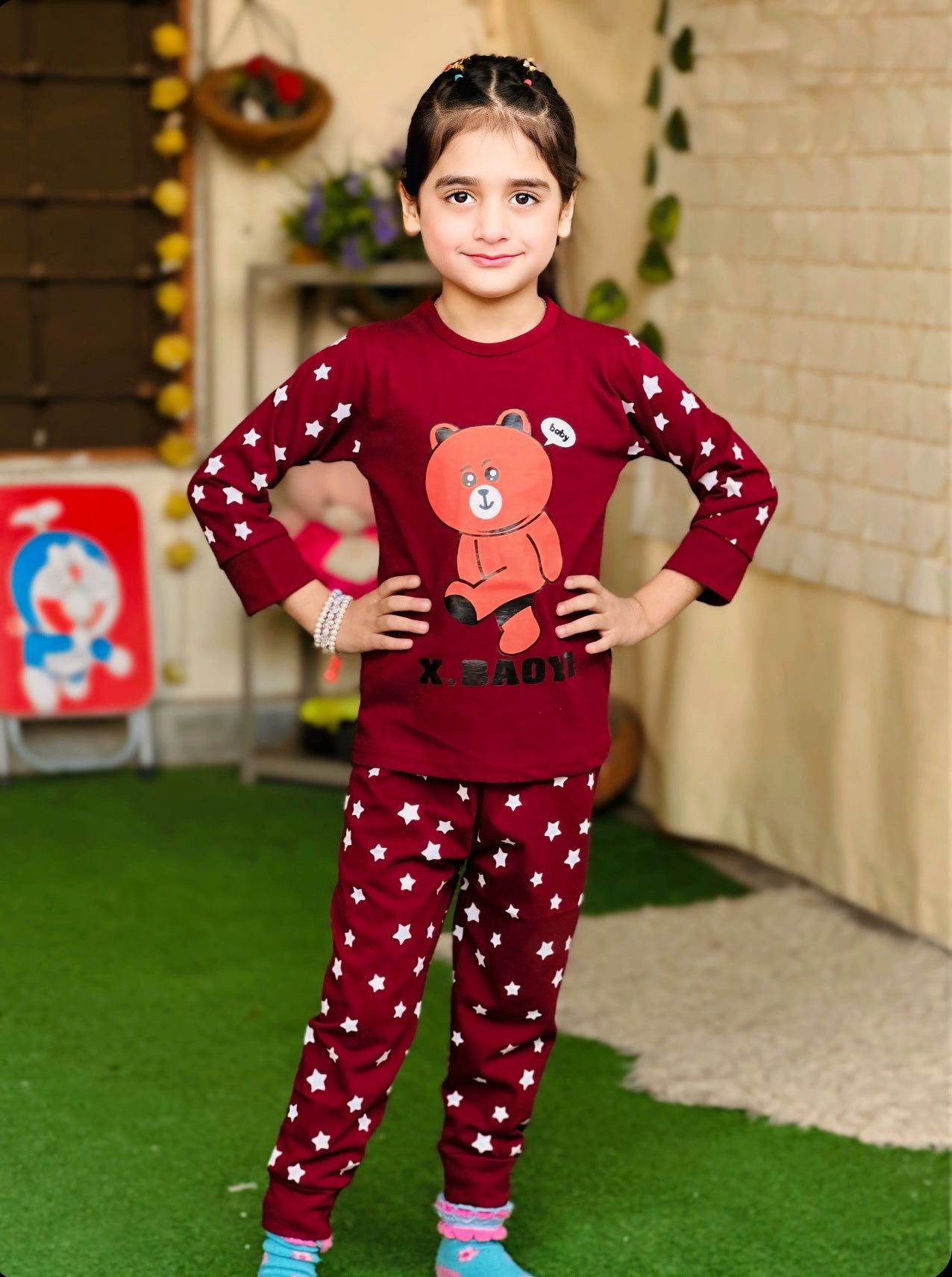 Maroon Teddy Bear Printed Kids Wear (Each)
