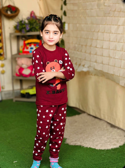 Maroon Teddy Bear Printed Kids Wear (Each)