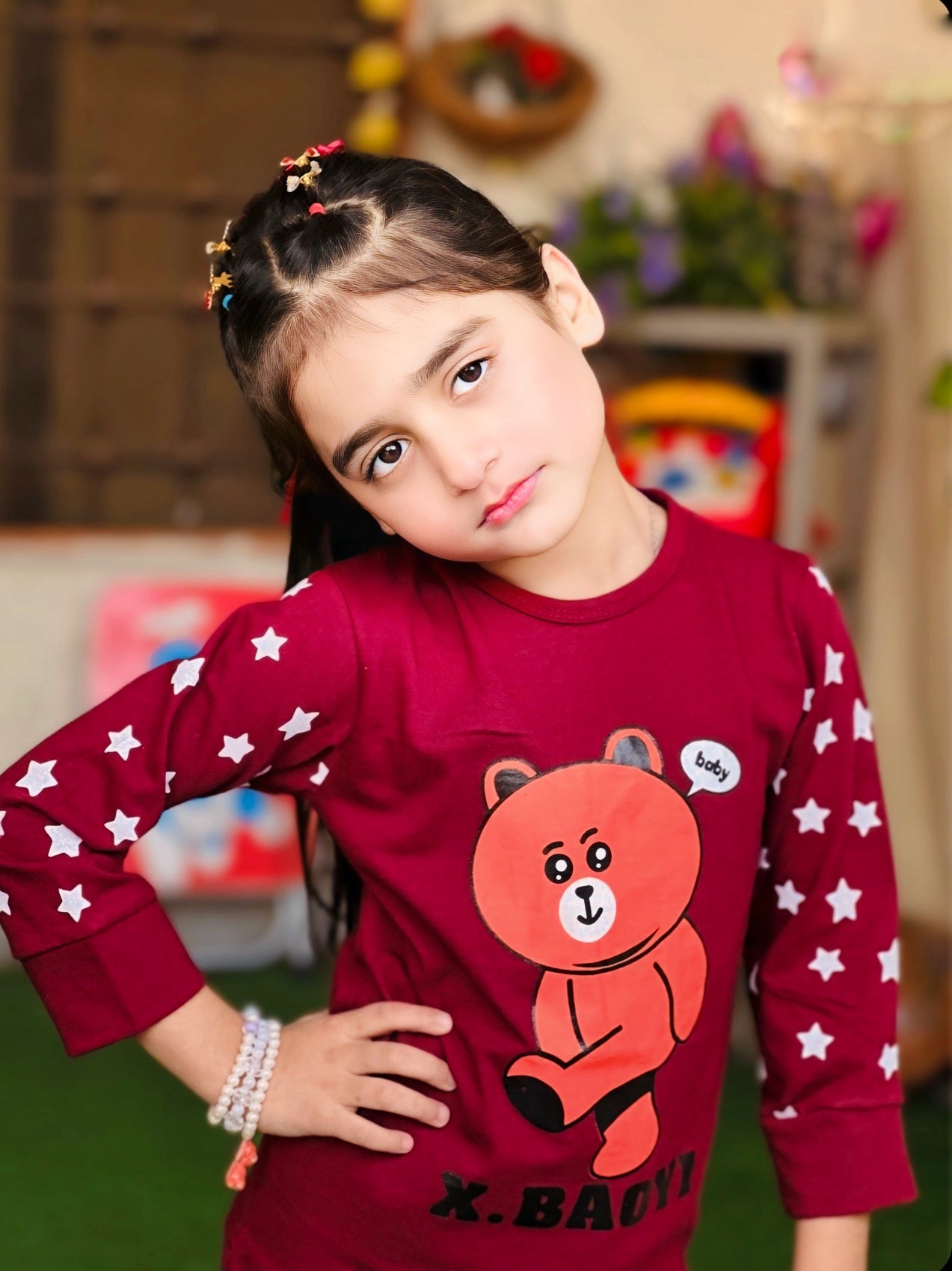 Maroon Teddy Bear Printed Kids Wear (Each)