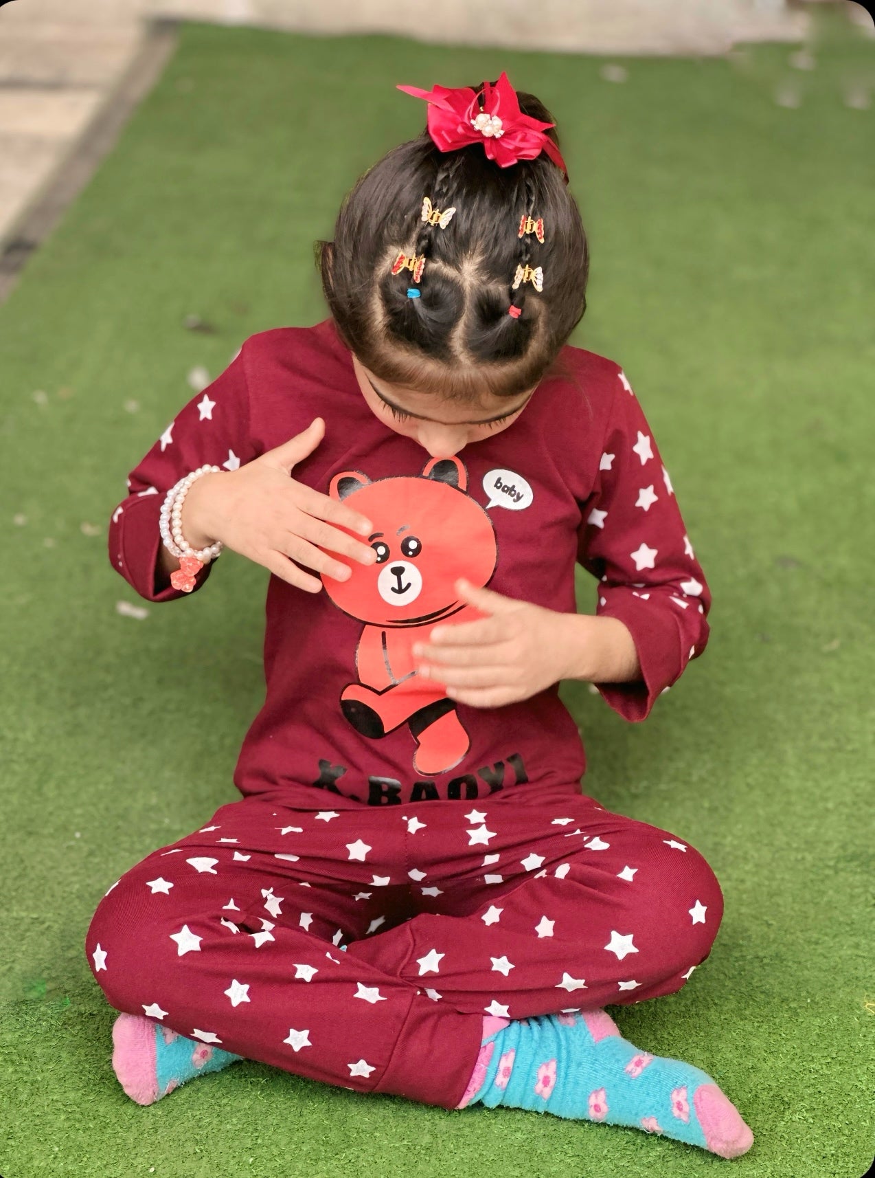 Maroon Teddy Bear Printed Kids Wear (Each)