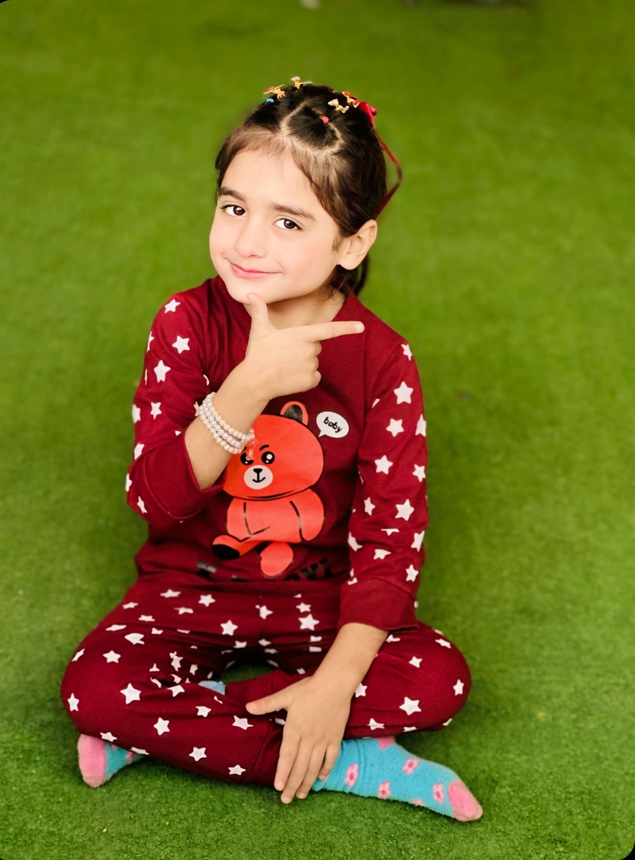 Maroon Teddy Bear Printed Kids Wear (Each)