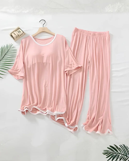 Rose Pink Half Sleeves Plazo Night Suit