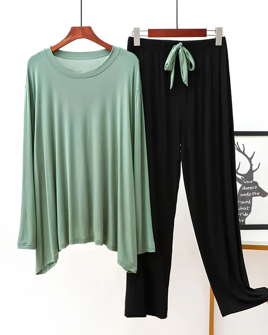 Sea Green With Black V-Neck Plazo Night Suit