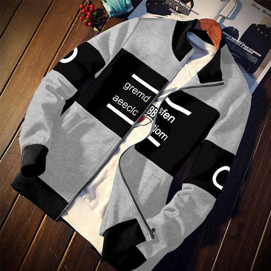 Grey with Black Colourblock Printed Zipper Jacket