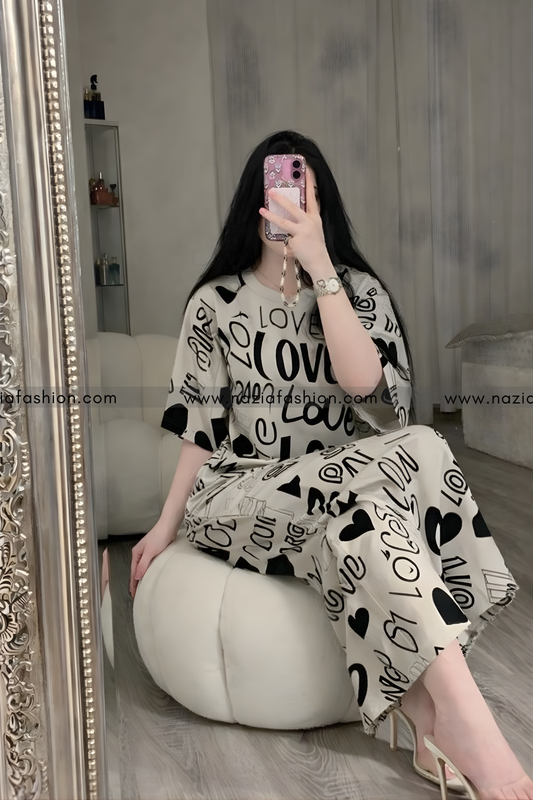 Drop Shoulder Printed Night Suit