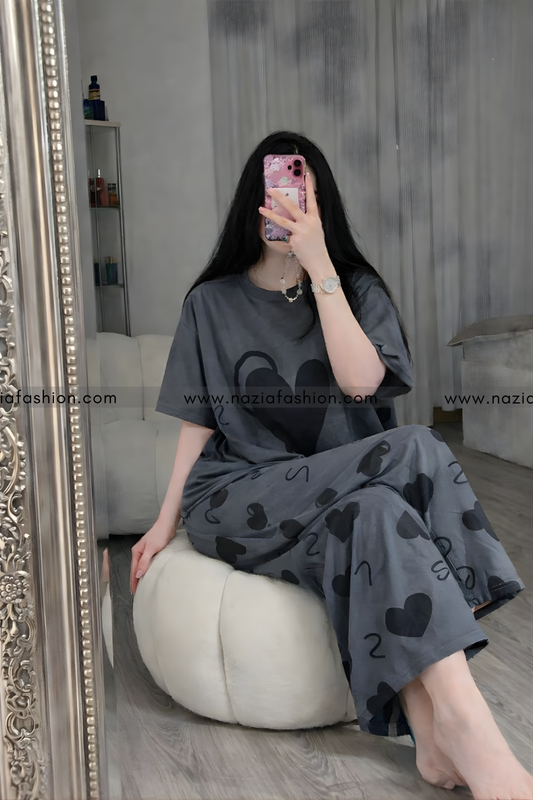 Double Heart printed Night Suit