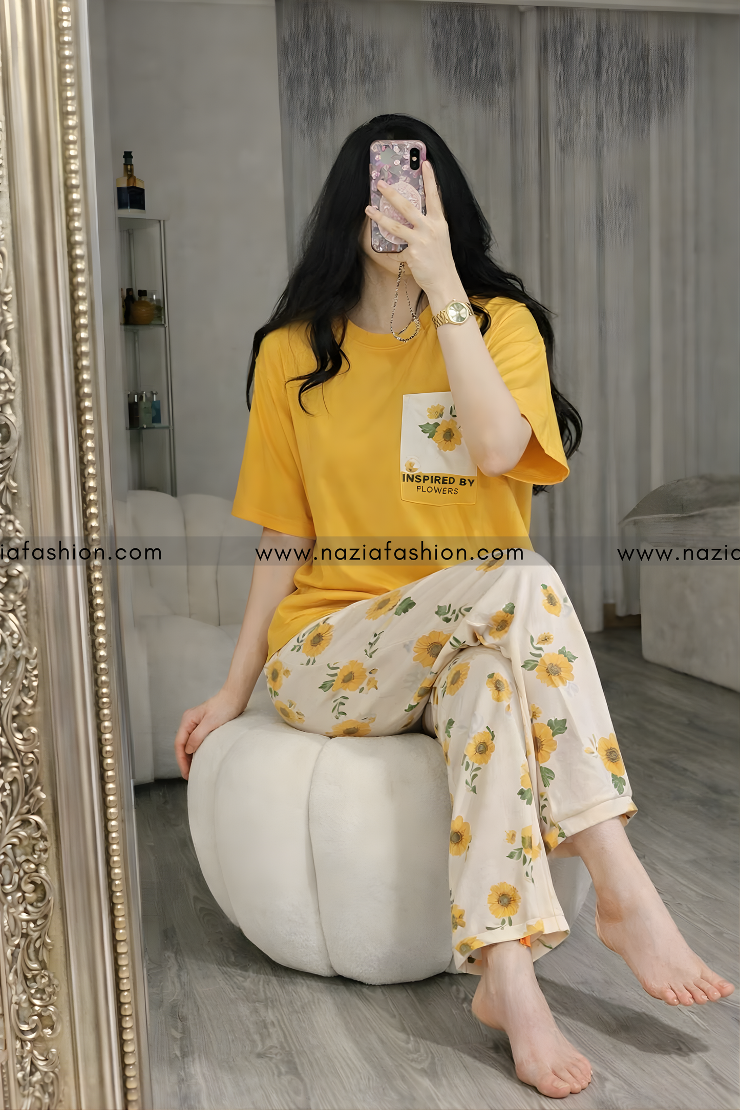 Mustard Pocket Printed Night Suit