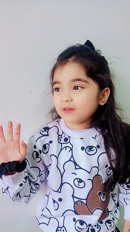 White Bears Print Sweatshirt With Trouser For Kids (2 Piece)