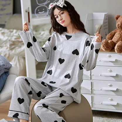 Grey Black Multi Hearts Printed Night Suit