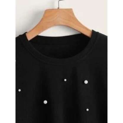 Black Pearls Beaded Sweatshirt For Women