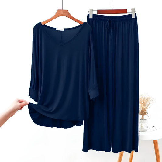 Navy Blue V-Neck Plazo Night Suit