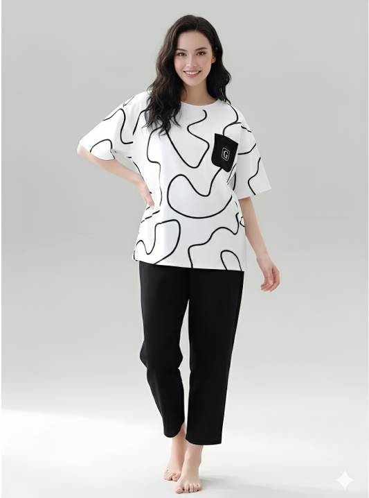 Abstract Printed Night Suit