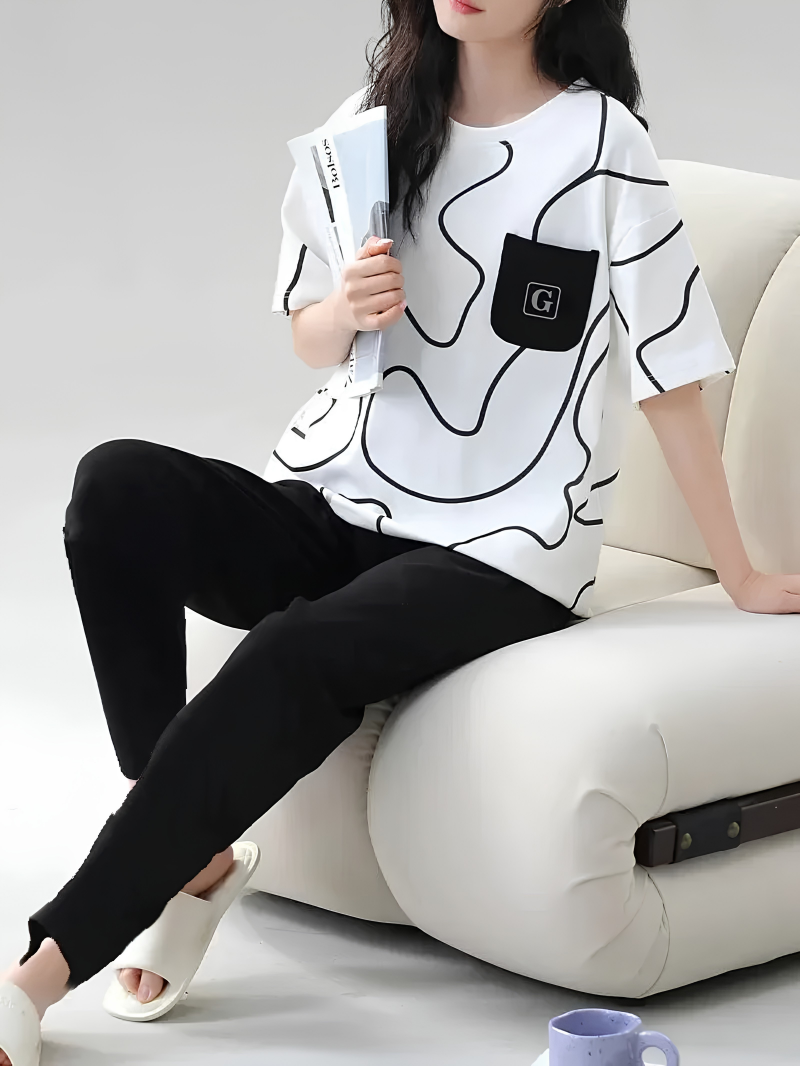 Abstract Printed Night Suit