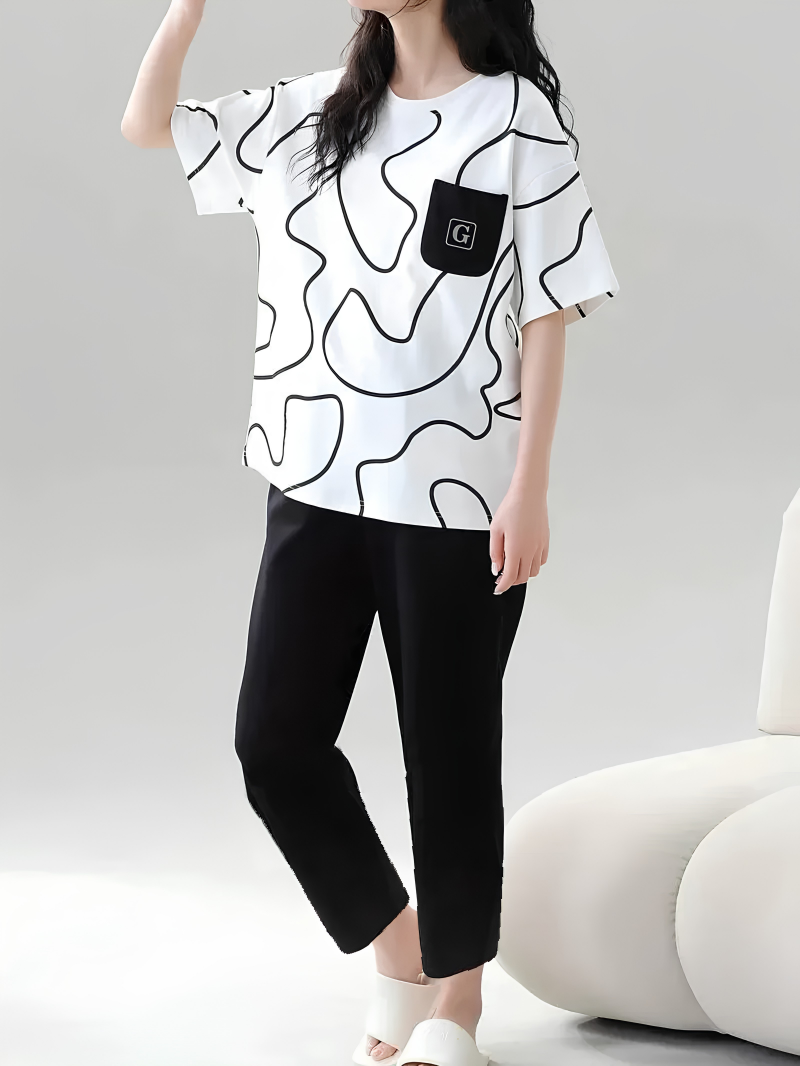 Abstract Printed Night Suit