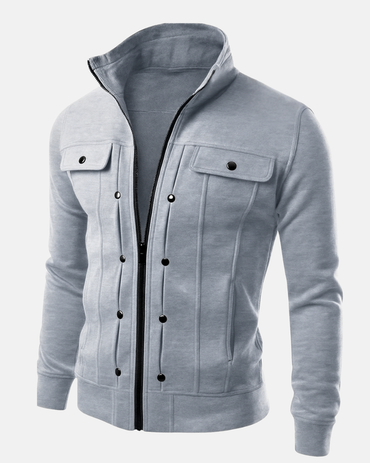 Grey Mexican Style Zipper Jacket For Men