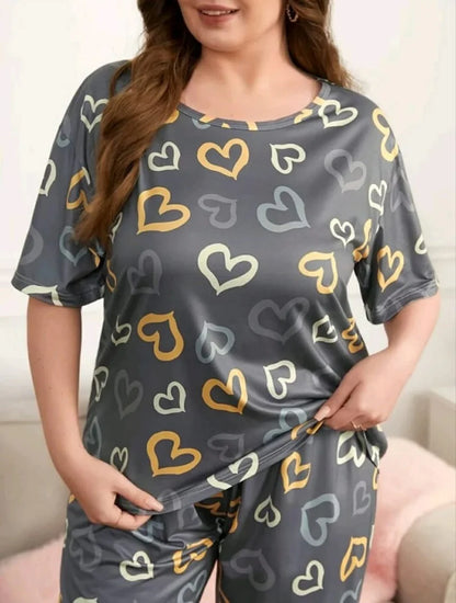 Grey Heart Printed Night Suit
