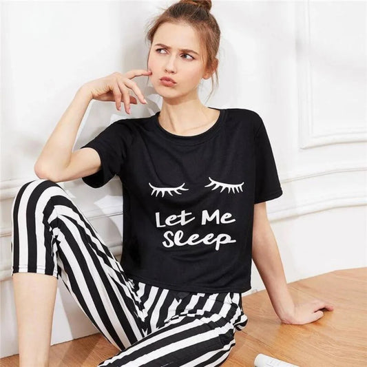 Black Let Me Printed Night Suit