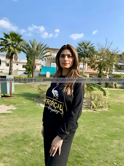 Black Tropical Paradise Night Suit