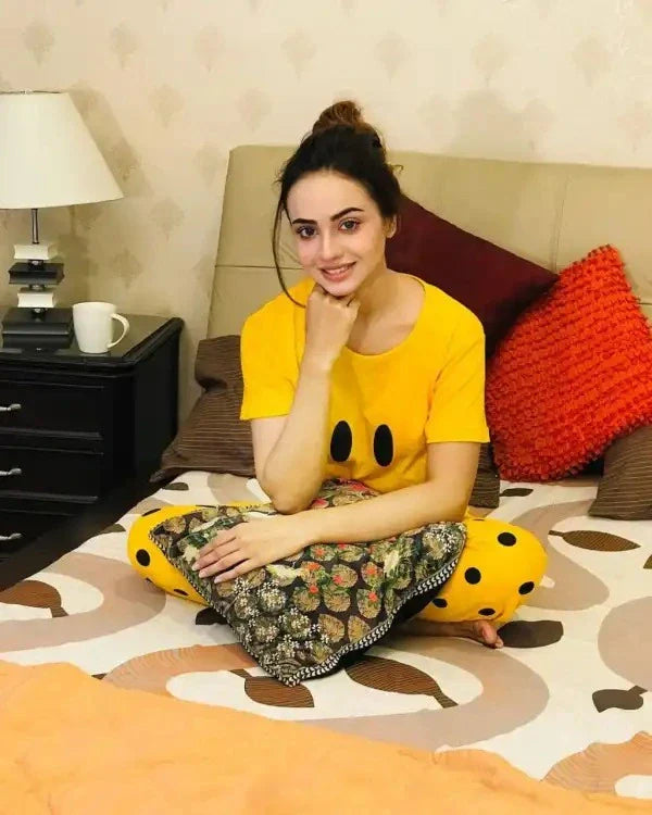 Yellow Smiley Printed  Night Suit