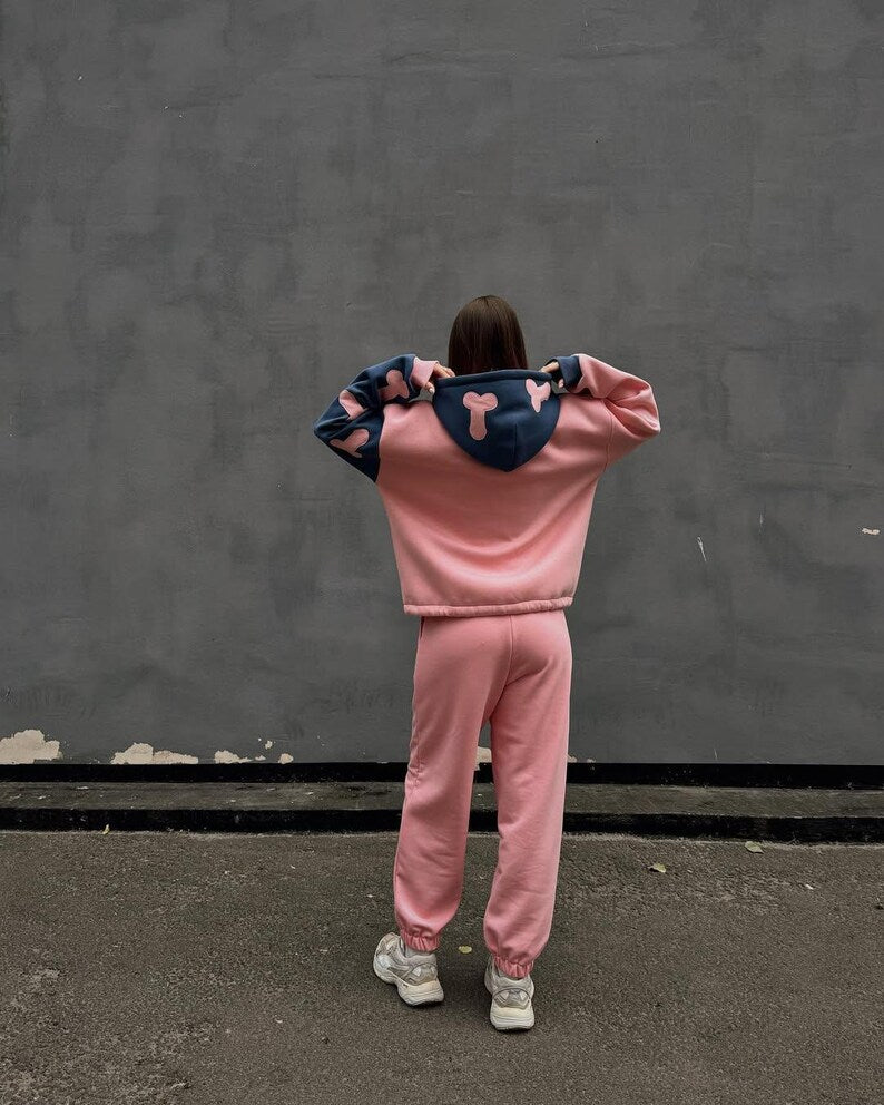 Navy Blue with Pink Mushroom Printed Co-Ord Set