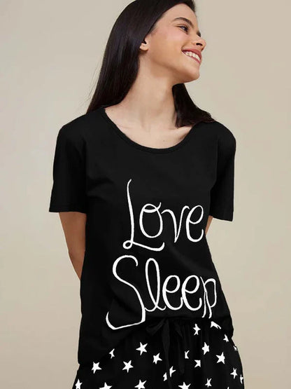 Black Love Sleep Printed  Night Suit