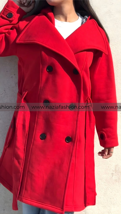 Red Women's Lace Trim Trench Coat Style Jacket